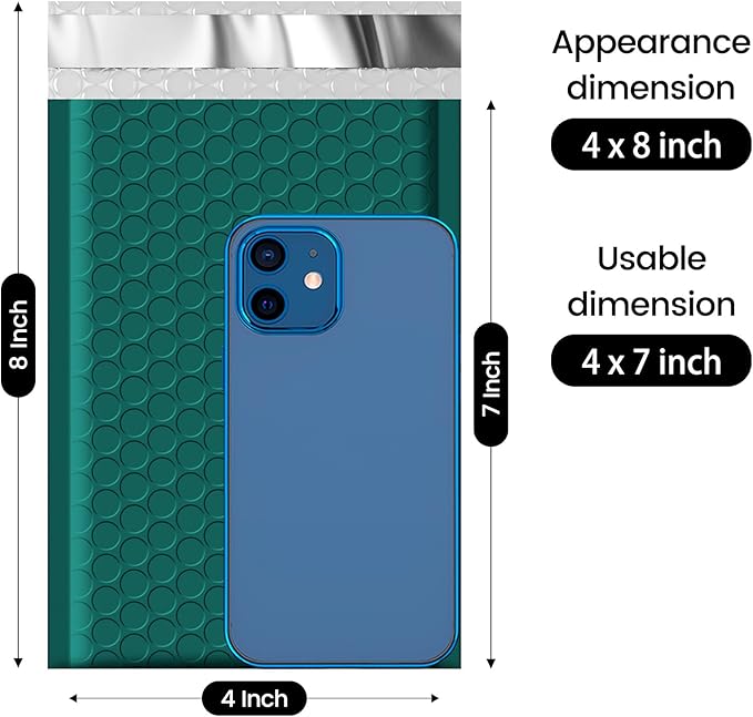 Fuxury Bubble Mailers 4x8" 100 Pack Bubble Mailer Usable Size 4x7" Forest Green Padded Envelopes Waterproof Shipping Envelopes Padded Mailers for Small Business Mailing