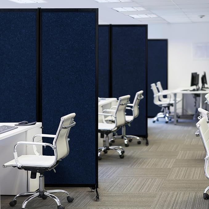 Upgrade Version Room Partition and Divider, Freestanding Rolling Dividers with Wheels,Office Privacy Screen Divider Wall,Classroom Felt Dividers,6'L* 6'7"H,3 Panel,Blue