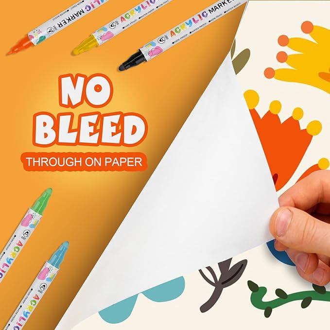 24 Colors Acrylic Paint Pens, Dual Tip Acrylic Paint Markers for Paper, Wood, Canvas, Stone, Rock Painting, Glass, Fabric, DIY, Ceramic, Art Supplies for Kids and Adults Drawing (Dot + Fine)