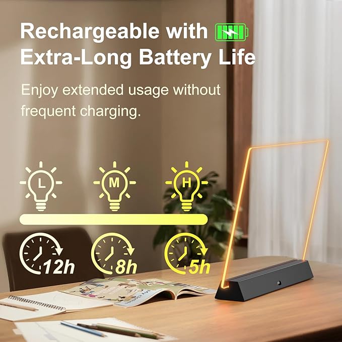 LED Note Board with Colors, Rechargeable 17-Inch Doodle Glow 9-Mode Light Up Desk Sign Letter Message Memo Drawing Dry Erase Board for Classroom/Home Decor/Office/Gifts, 5 Markers & Tracing Book