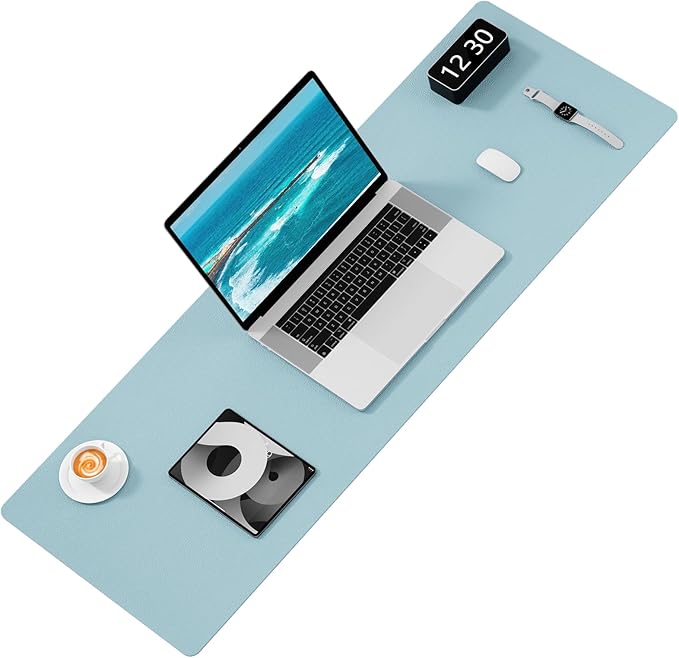 Hsurbtra Desk Pad, 48" x 17" PU Leather Desk Mat, XXXL Extended Mouse Pad, Waterproof Desktop Blotter Protector, Non-Slip Ultra Thin Large Laptop Keyboard Writing Mat for Office Home, Lake Blue