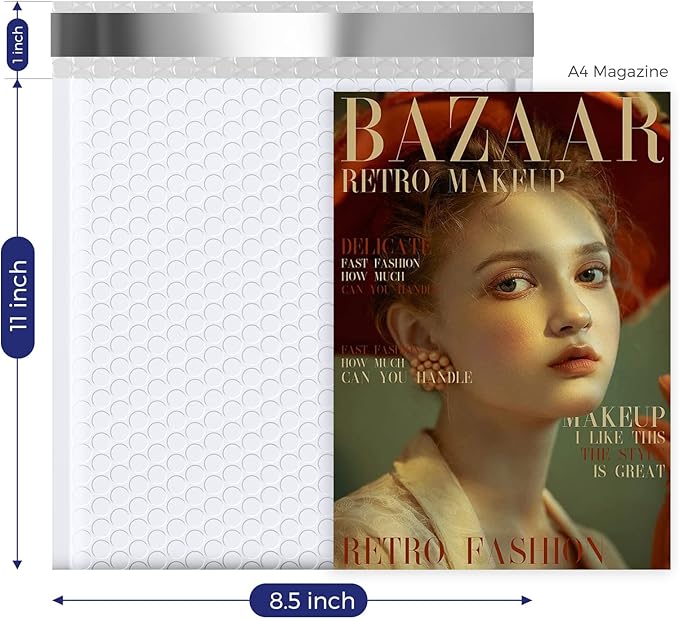 Fuxury 100 Pack White Bubble Mailers 8.5x12" Medium Opaque Bubble Envelopes Strong Adhesion Padded Mailer Thick Padded Envelopes Mailers for Small Business Mailing Books Clothes Makeup Supplies