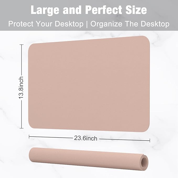 Hsurbtra Desk Pad, 23.6" x 13.8" PU Leather Desk Mat, M Extended Mouse Pad, Waterproof Desktop Blotter Protector, Non-Slip Ultra Thin Small Laptop Keyboard Writing Mat for Office Home, Beige Apricot