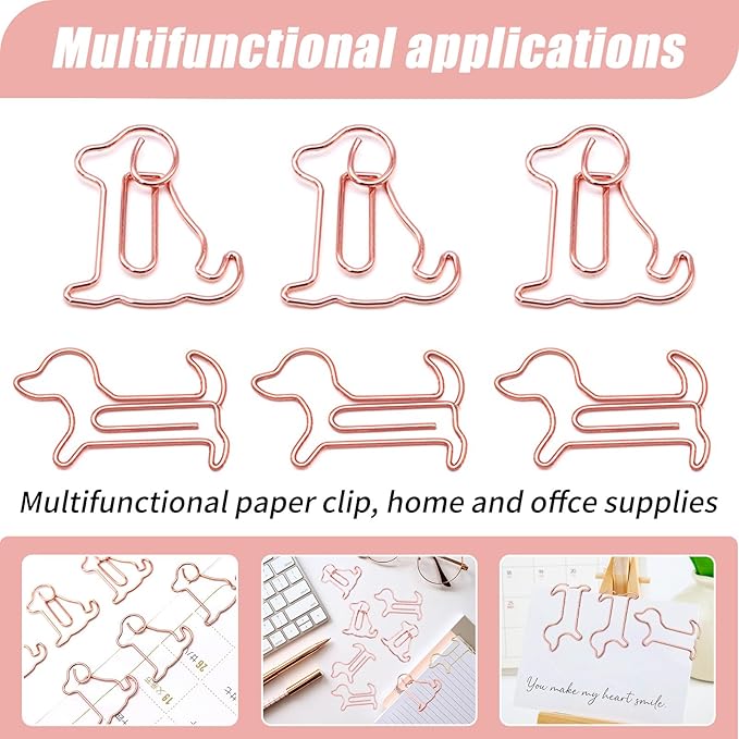 80 Pcs Rose Gold Dog Creative Metal Paper Clips - Fun Office Supplies for Dog Lovers (Rose Gold Dog)