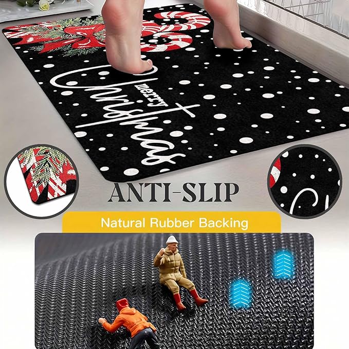 Christmas Door Mat Entrance Decoration Christmas Candy Cane Welcome Mat Black Door Front Porch Rug for Outside Front Porch Entryway Decor, 18" x 30"Inch