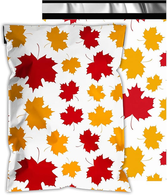 Poly Mailers 10x13 Inch 100 Pcs - Maple Leaf printed Shipping Bags, 2.4mil Thickness, Waterproof and Tear Resistant Mailing Envelopes, Self-Sealing Packaging Bags for Small Business