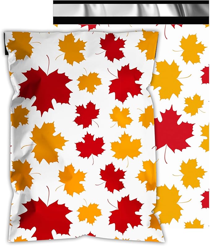 Poly Mailers 14.5x19 Inch 50 Pcs - Maple Leaf printed Shipping Bags, 2.4mil Thickness, Waterproof and Tear Resistant Mailing Envelopes, Self-Sealing Packaging Bags for Small Business