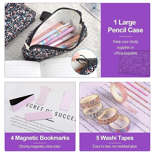 24 PCS Aesthetic School Supplies with Password Lock Notebook, Pen Case, Mechanical Pencils, Black Ink Gel Pens, Highlighters, Ballpoint Pens, Sticky Notes, Washi Tapes, Cute Stationery Essentials Set