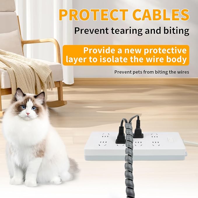 Spiral Wire Wrap, 9.84ft, 16.4ft, 33ft Spiral Cable Wrap Sleeve Hose for Computer, Power, Audio & Video Cords Stop Cord Tangle and Detangler (Grey, 8mm (5/16")-33ft)