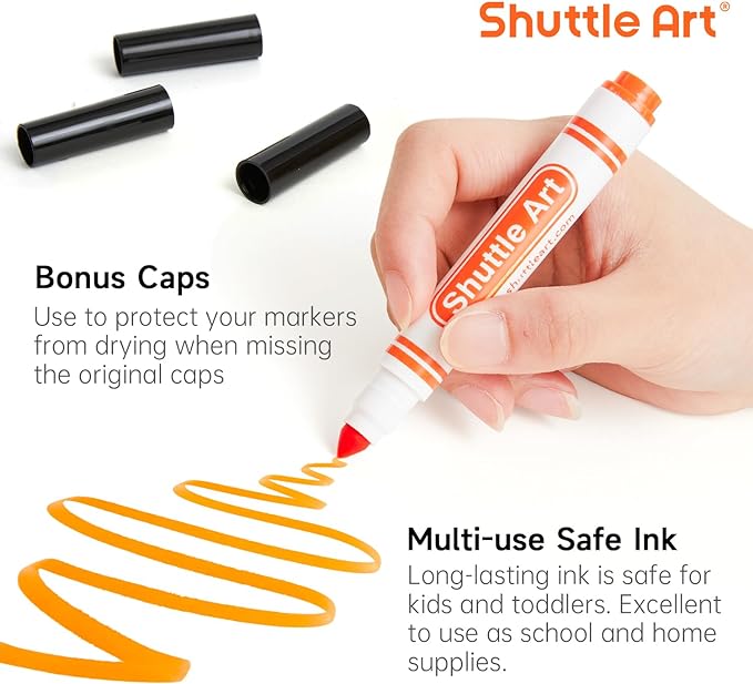 Shuttle Art 304 Pack Washable Markers, 16 Assorted Colors Broad Line Conical Tip Large Markers Bulk with a Box, Bonus Caps, Home Classroom School Supplies for Toddlers Kids Adults Students Teachers