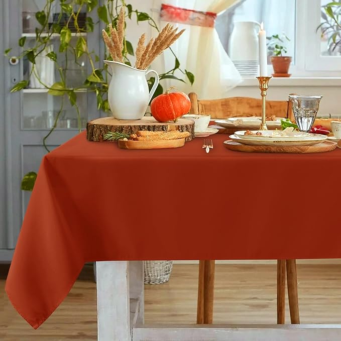 sancua Fall Tablecloth Rectangle - 60 x 84 Inch Burnt Orange - Stain and Wrinkle Resistant Polyester Fabric Table Cloth, Thanksgiving Table Cover for Dining Buffet Parties, Rust, Pumpkin Orange