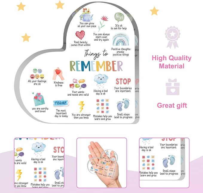 Mental Health Gifts, Things to Remember Mental Health Decor, Therapy Office Decor, Mindfulness Sign for Therapy Office Acrylic Heart Gifts, School Counselor Sign, Psychology Therapy Gift