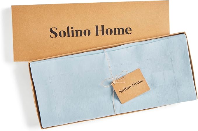 Solino Home Linen Ice Water Table Runner 36 Inches - 100% Pure Linen Farmhouse Short Table Runner 14 x 36 Inch Ideal for Dresser and Coffee Tables - Fete - Christmas, Holiday