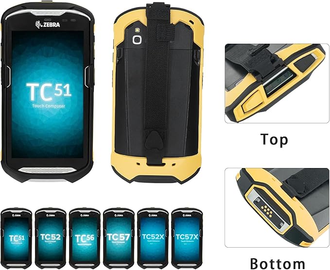 Protective Cover Bumper Case Rugged Boot with Hand Strap for Zebra TC51 TC510K TC52 TC56 TC57 (Black+Yellow)