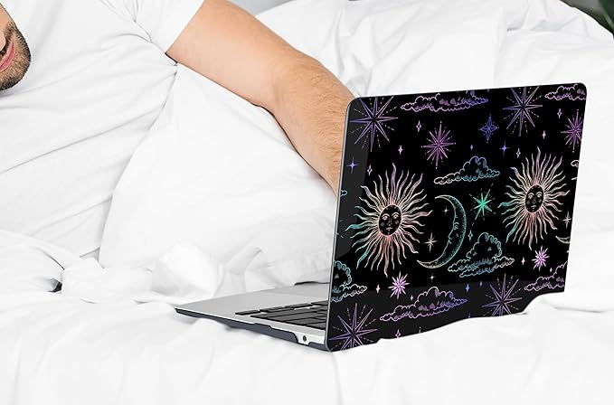 DONGKE Compatible with MacBook Air 13 inch Case 2021 2020 2019 2018 Release A2337 M1 A2179 A1932 with Retina Display & Touch ID, Plastic Hard Shell & Keyboard Cover - Sun & Moon