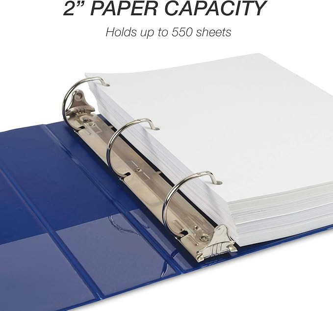 Samsill Durable 2 Inch Binder, Made in The USA, D Ring Binder, Customizable Clear View Cover, Dark Blue, Holds 475 Pages