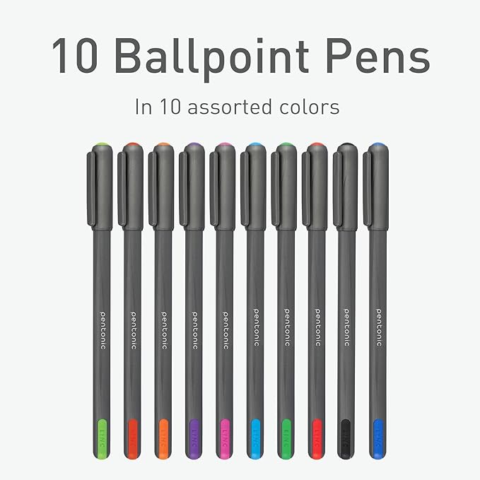 linc Pentonic Premium Ball Point Pen 1.0 mm Medium Point, 10-Count, Assorted Colors | Medium Point Featherlite Feel, Easy Flow Ink Technology, Sleek Matte Finish