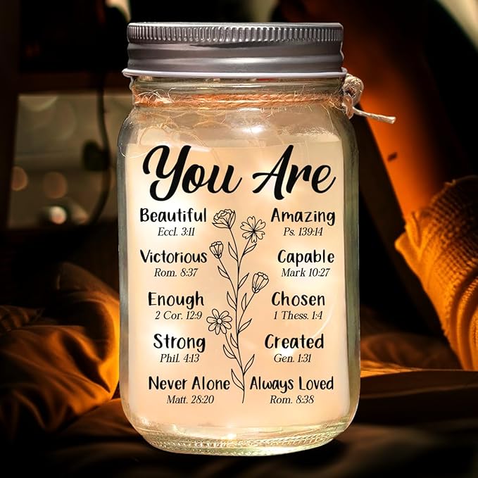 Christian Mason Jars Night Light, Christmas Birthday Gifts for Christians Women Faith Bible Religious Catholic Spiritual Gift for Women Prayer, Christmas Decorations, Best Mom Ever Gifts