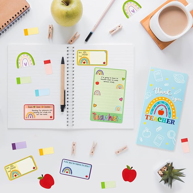 Xqumoi Boho Rainbow Teacher Sticky Notes Set, 550 Sheets, Thank You Teacher Self-Stick Note Pads Teacher Appreciation Gift Writing Memo Pads Page Marker Back to School Office Supplies (Color)