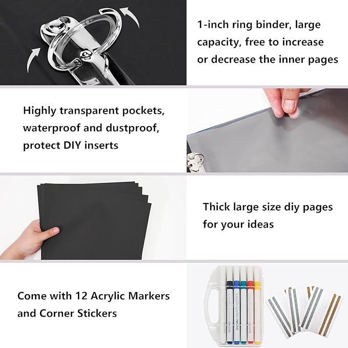 Vienrose Scrapbook Photo Album 12x12 Inch 3 Ring Binder, Linen Cover Large DIY Scrapbooks with 30 Sheets Plastic Sleeves 60 Pages Blank Black Inner Pages for Wedding Birthday Travel Baby Photos Blue