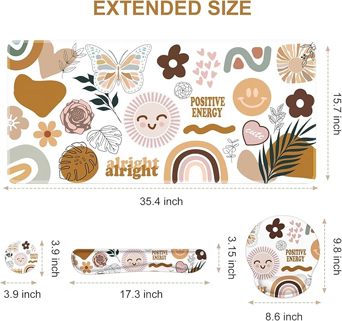 iCasso Desk Mat, Gaming Mouse Pad Wrist Support Set,4in1 XXL Large Mousepad + Keyboard Wrist Rest+Mouse Wrist Rest+Coaster Set with Ergonomic Design for Home Office Table Computer-Sticker