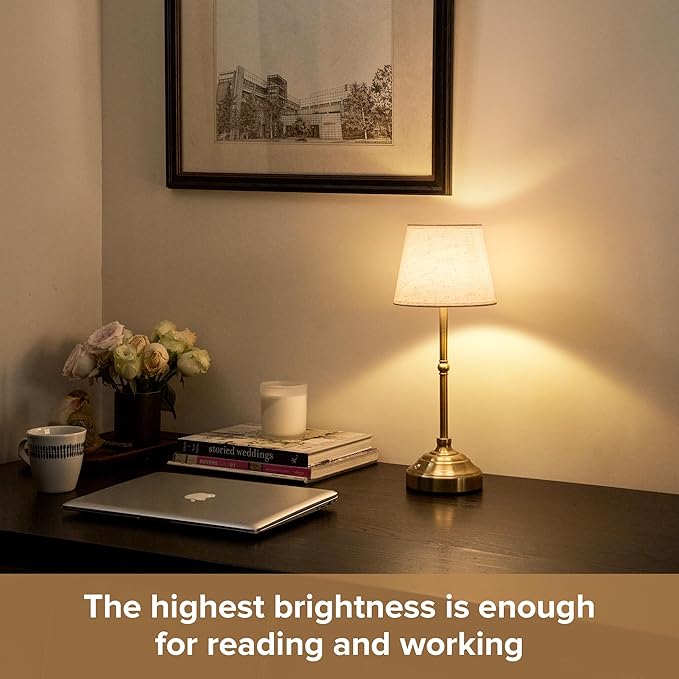 Cordless Table Lamp, Rechargeable Desk Lamp with Fabric Shade, 5400mAH Battery Operated 3 Color Stepless Dimming, Portable Touch Bedside Lamp Home Decor for Dining, Counter (Brushed Gold)
