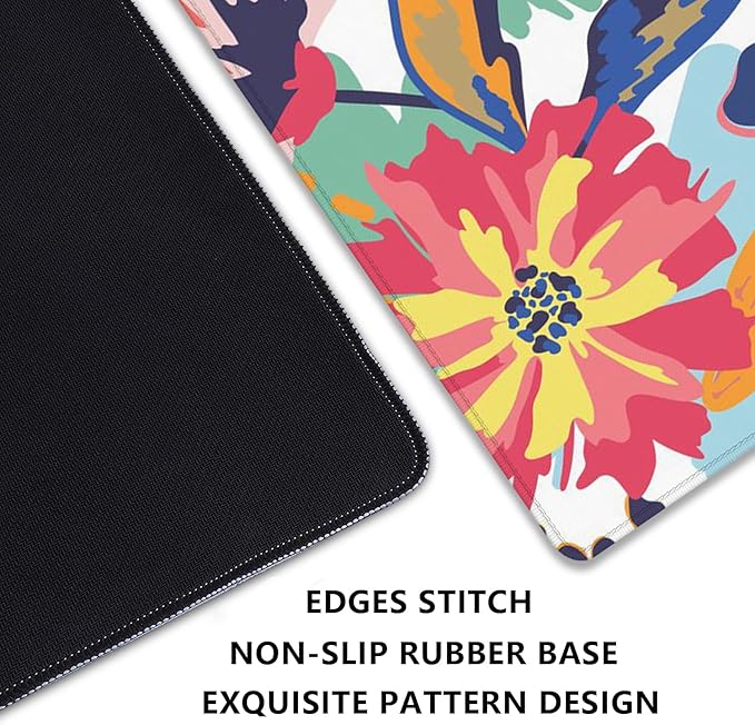 Abstract Floral Leaves Mouse Pad Desk Mat,Boho Art Extended Gaming Mouse Pad with Stitched Edges,Non-Slip Waterproof Rubber Base for Office,Computer,Keyboard,Laptop and Home Desk Pad(27.5X11.8 in)