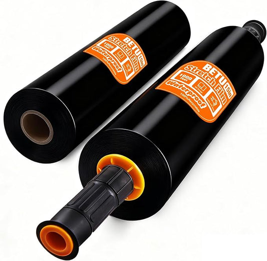 BETU Plastic Wrap Stretch Film for Moving Supplies 15inch X 1000ft, Shrink Wrap Stretch Roll Industrial for Furniture Wrapping Shipping Pallet Moving Boxes Storage with Handles, 2 Pack, Black