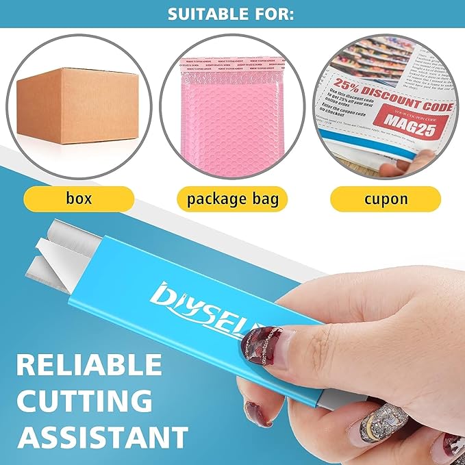 DIYSELF Box Cutters, 24 Pack Box Cutter Retractable, Box Cutter Knife with Single Edge Razor Blade, Utility Knife All Metal Shell, Boxes Opener for Packages, Paper, Work Knives for Men (Blue)