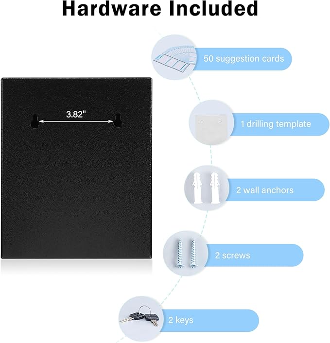xydled Suggestion Box with Lock Wall Mountable Metal Donation/Ballot/Voting/Collection/Key Drop Box with 50 Free Suggestion Cards 7.1"x 5.7"x 8.1" Black