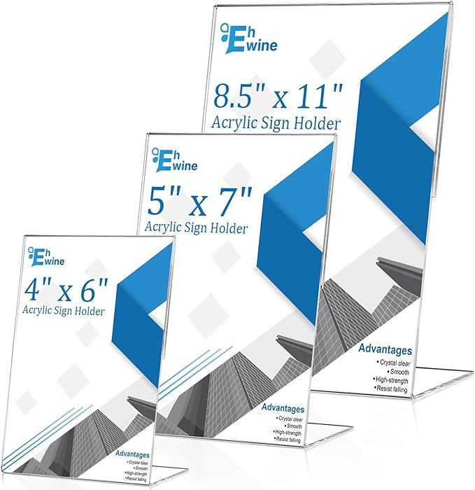 EHWINE 24 Pack 4 x 6 Acrylic Sign Holder, Clear Plastic Signs Display Stand, Vertical Slanted Back Paper Holder Stand up Table Top Sign Holders Flyer Stand Frames Suitable for Office Business Store