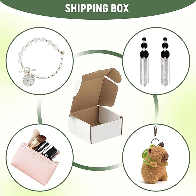 100 Pack 4"x4"x2" inch Small Shipping Boxes White Corrugated Cardboard Box for Small Business, Mailer, Shipping, and Packing