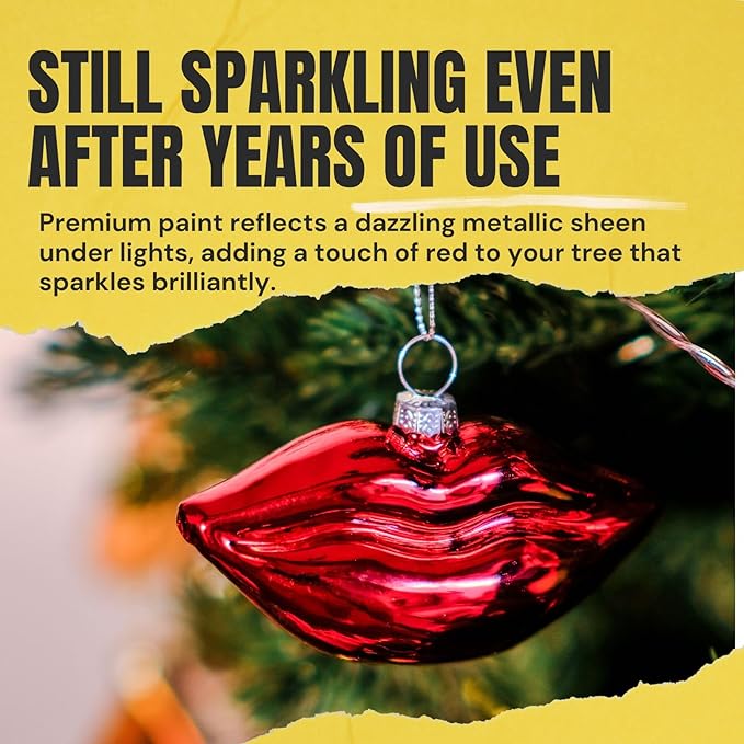 Set of 2 Funny Lipstick & Lips Blown Glass Ornaments - Glitter Gold & Red for Women