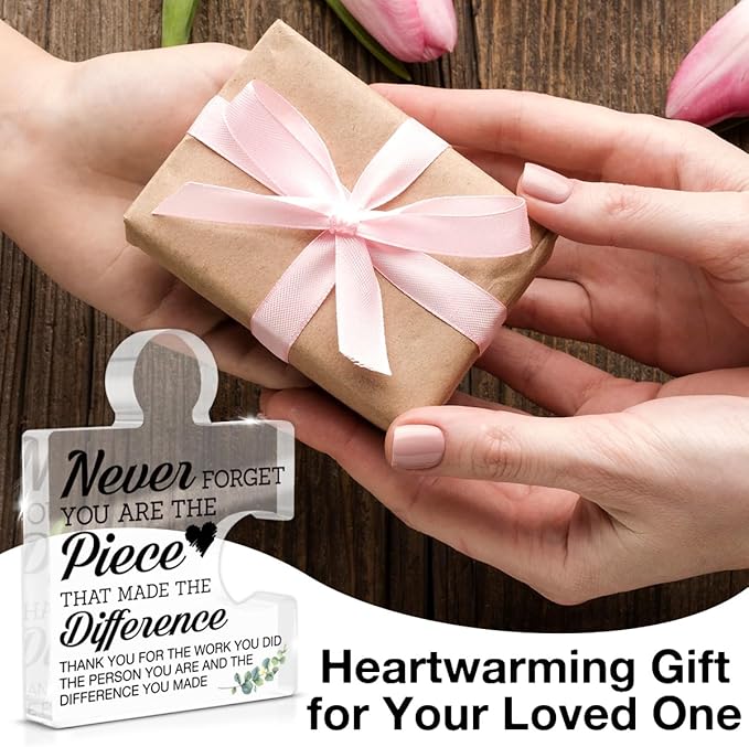 Thank You Appreciation Gifts for Teachers Mentor Nurse, Retirement Goodbye Gift for Coworker Boss, Never Forget You Are the Piece that Made the Difference Acrylic Puzzle Piece Office Desk Decor