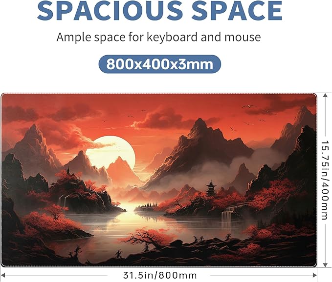 Japanese Gaming Mouse Pad Large Desk Mat Extended Keyboard Mouse Pad XXL Sunset Mousepad with Non-Slip Rubber Base and Stitched Edge Mouse Mat Desk Pad 31.5 X 15.7 in Mouse Pads for Desk Home Office