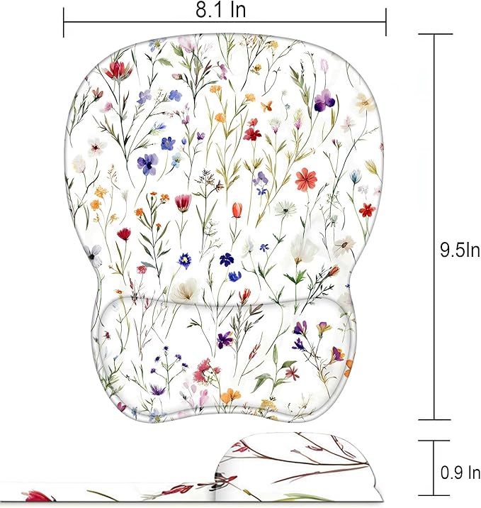 Floral Ergonomic Mouse Pad With Wrist Support | Comfortable Gel Wrist Rest for Computer and Laptop | Pain Relief Mousepad With Non-Slip PU Base for Gaming