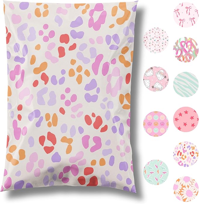14.5x19 Designer Poly Mailer 100 Pack Heavy Duty Waterproof Self Seal Shipping Bags for Small Business Large Mailing Envelopes Bulk Tear Resistant Cute Packaging Preppy Leopard