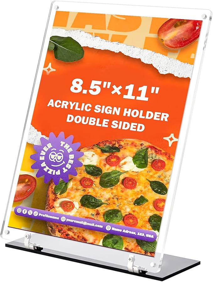 8.5"x11" Acrylic Sign Holder, 180°Adjustable Double-Sided Table Paper Display Stands For Office, Magnetic Clear Code Sign Menu Holder For Store