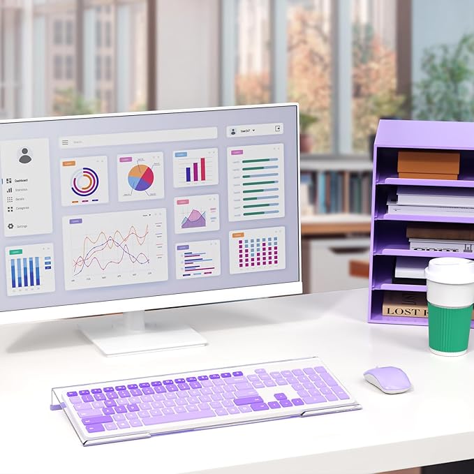 Ergonomic Computer Keyboard Stand - 17 Inch Clear Acrylic Keyboard Riser for Desk Tilted Keyboard Holder Tray with Purple Non-Slip Strip for Home Office Easy Typing & Working