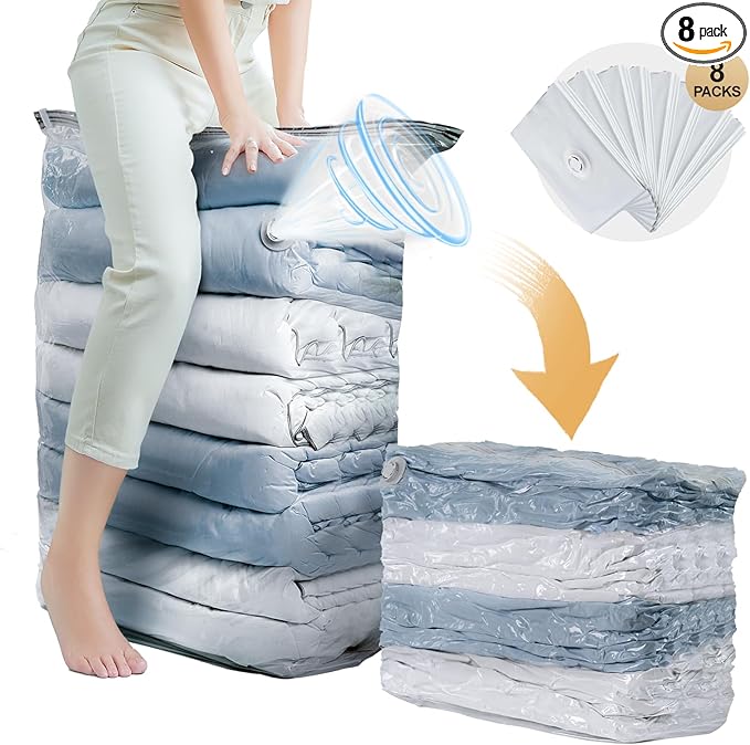 TAILI 8 Pack Vacuum Storage Bags, Jumbo Cube (31x40x15 Inch), Large Vacuum Seal Bags for Bedding, Comforters, Blankets, Clothing, Closet Space Saving, Clear
