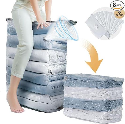 TAILI 8 Pack Vacuum Storage Bags, Jumbo Cube (31x40x15 Inch), Large Vacuum Seal Bags for Bedding, Comforters, Blankets, Clothing, Closet Space Saving, Clear