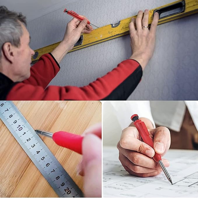 Gegong 24 Pieces 2.8 mm Diameter Solid Carpenter Pencil Set Pencil Refills for Carpenter Carpenter Marker Woodworking Mechanical Pencil (Red Refill)