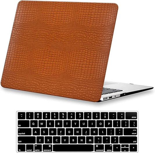 DTangLsm Compatible for MacBook Air 13 inch Case 2021 2020-2018 A2337 M1 A2179 A1932, Crocodile Skin Alligator PU Leather Hard Shell Snake Skin Cover for MacBook Air 2020 Case & Keyboard Cover, Brown
