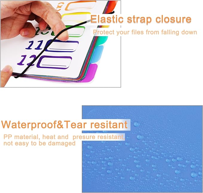 Rainbow Tab Expanding File Folder - 24 Pockets, Durable A4 Letter Size Organizer, Water-Resistant Plastic Dividers, Home/Office/School Document Holder (White）