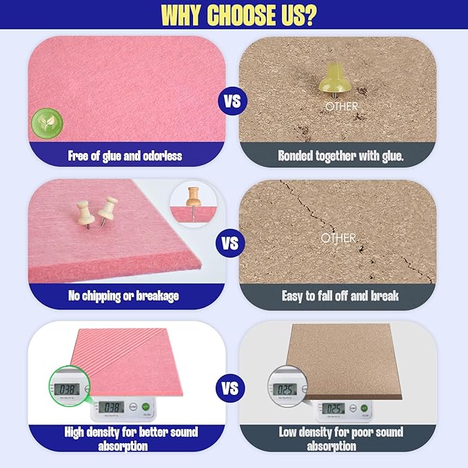 Large Cork Board for Walls 48"x 36", 12 Pack Felt Wall Tiles with Safe Removable Adhesive Tabs, Cork Board for Office,Pinboard Bulletin Board - Pink