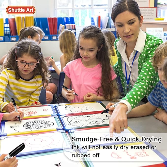 Shuttle Art Wet Erase Markers, 15 Pack Black 1mm Fine Tip Smudge-Free Markers, Use on Laminated Calendars,Overhead Projectors,Schedules,Whiteboards,Transparencies,Glass,Wipe with Water