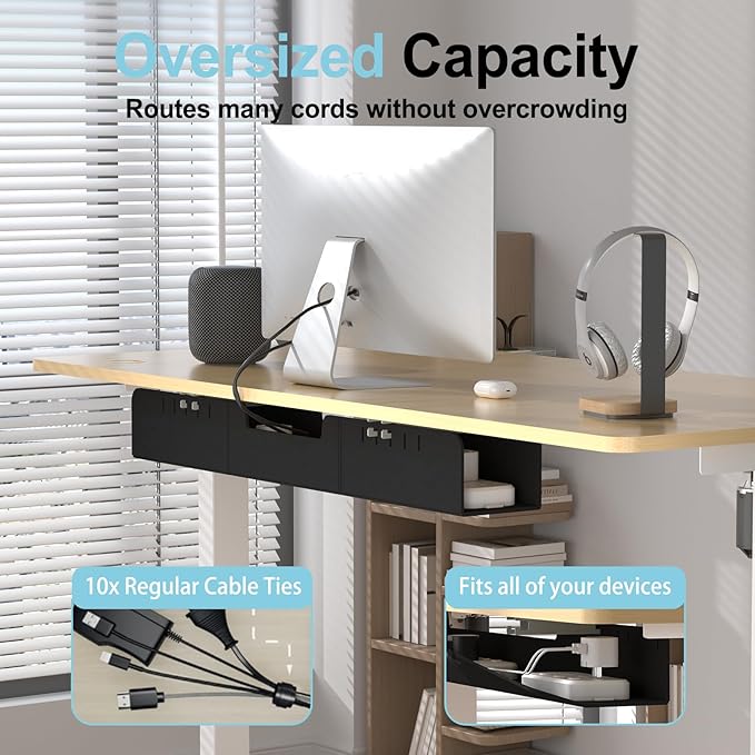 Cable Management for Under Desk,31.5" Standing Desk Cord Management Tray,Upgraded Thickened Felt Cord Organizer Tray for Office, Home, Self-Adhesive Or Bracket Mount Cable Holder,Black