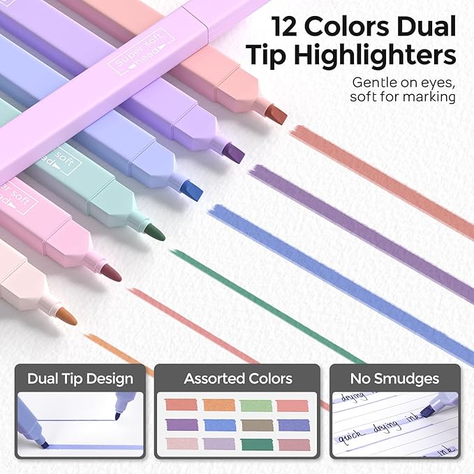 Nicpro 50 PCS School Supplies Stationary Set with Pencil Case - 6 Gel Pens & Refills, 12 Highlighters, 6 Art Mechanical Pencil Set, 12 Tube lead Refills for College Essentials Office Stationery -Black