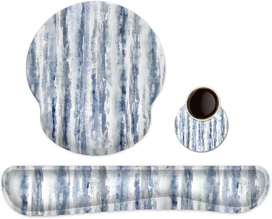 Ergonomic Keyboard Mouse Pad Wrist Rest Support Set for Laptop/Computer/Desktop,Memory Foam Hand Rest Wrist Cushion for Gaming/Office,Lightweight Comfortable & Pain Relief (Ink Painting)