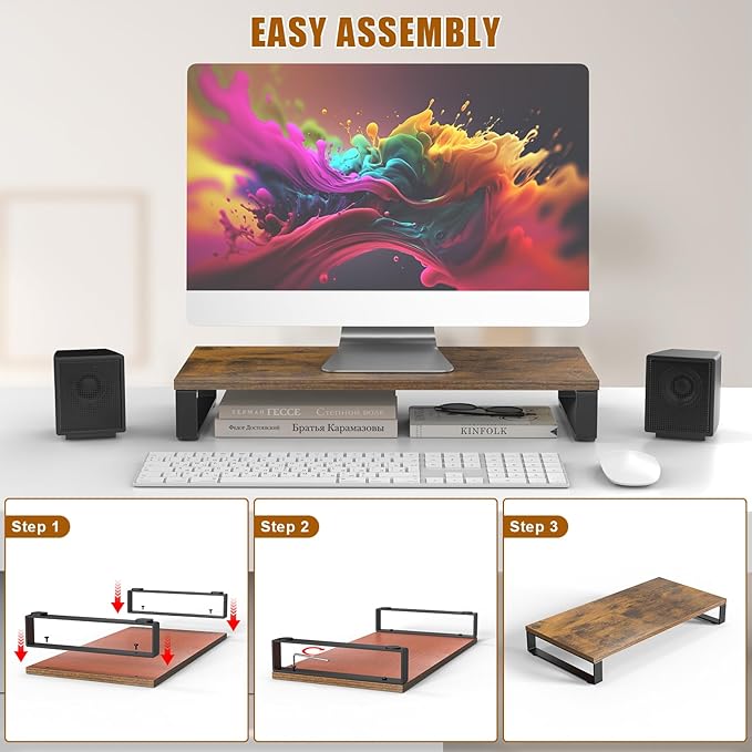 XINYAO Computer Monitor Stand Desk, 24 inch Ergonomic Desks Riser with Spacious Storage for Laptop, Printer, Accessories